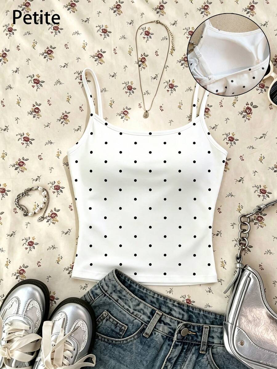 Everyssa Petite Áo hai dây hở lưng chấm bi dệt kim thanh lịch dành cho nữ, áo tank top thường ngày dành cho nữ, áo hai dây mùa hè. - trắng - Xem 1