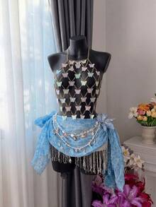 Swim SXY Geometric Chain White Butterfly Chiffon Cover Up, Suitable For Beach Golf Music Festival Party Summer Sexy - Gold - View 2