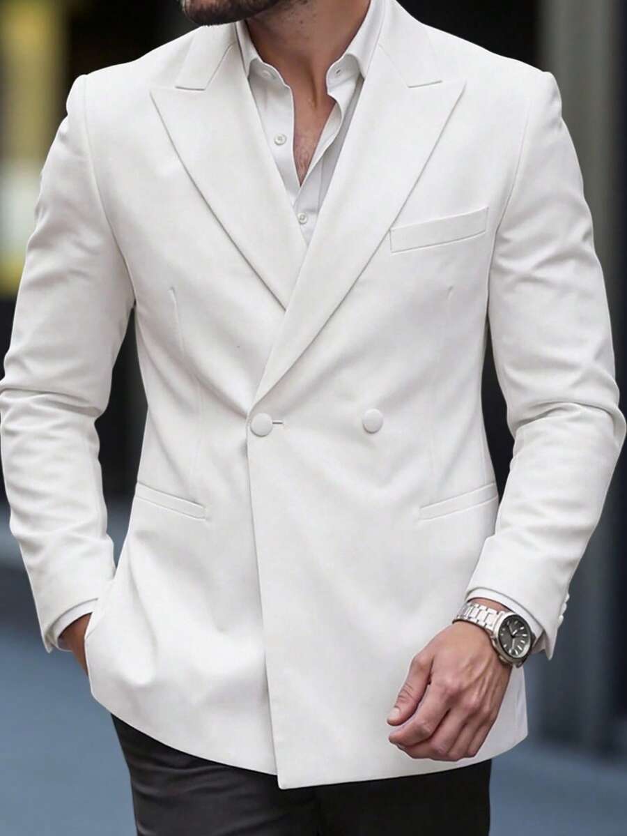Manfinity Mode Áo khoác vest nam màu trắng kiểu dáng thường ngày mùa xuân/hè cho đám cưới - trắng - Xem 1