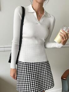DAZY リブニットセーター、長袖トップス、秋服 - ホワイト - チェックする 9