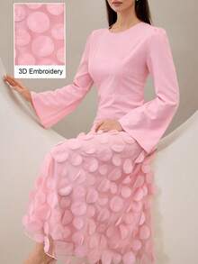 Graceveil Elegantes langes Kleid mit floraler Stickerei und Rückenausschnitt mit Schleife, geeignet für formelle Anlässe, Partys und Veranstaltungen - Pink - Übersicht 2