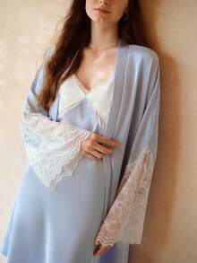 MOTF PREMIUM WOMEN'S CONTRAST LACE COLORBLOCK ROBE - Mauve Purple - View 2
