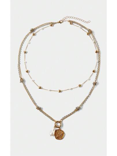Noxbound 1 Piece European And American Retro, Multi-Chain Stacked, Women's Pendant Necklace,BOHEMIAN/Modern/Chic,Layered/Gemstone/Beaded/Crystals,Summer/Beach/Prom/Part/Vacation/Travel,For Mom/Women/Girl/Mother,Daily Wear/Work Day,Gold