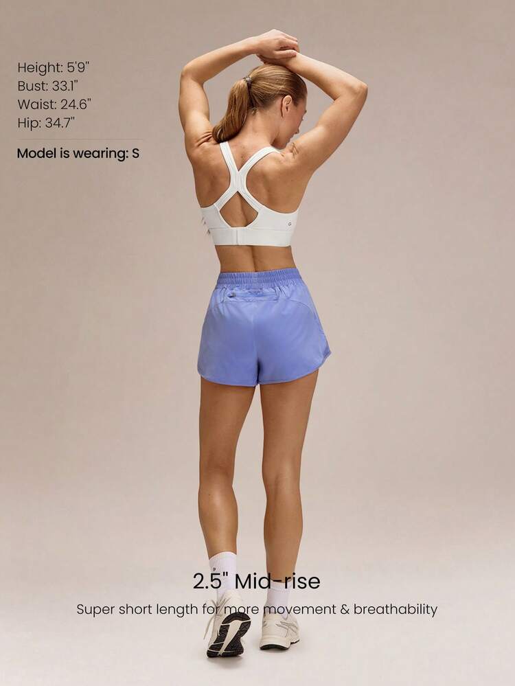 2.5" VitalSwift Ultralight Sweat-Wicking Mid-Rise Waist Adjustable Drawstring Waist Reflective Running Shorts With Built-In Anti-Odor Underwear Back Zip Pocket High Impact Workout Running Training