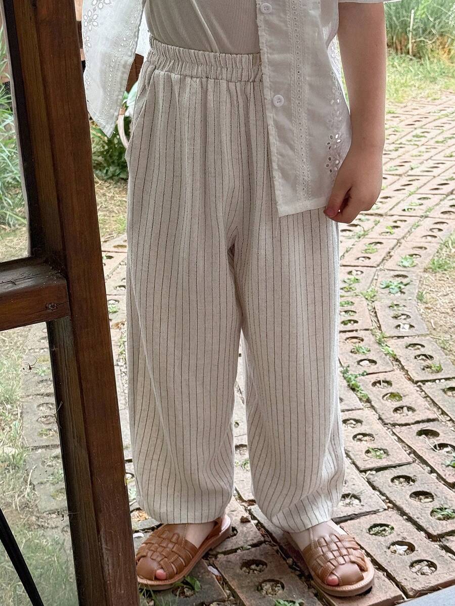 Dazy Kids Young Boy Striped Wide Leg Loose Casual Pants - Apricot - View 1