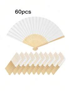 1PC 40PCS 60PCS White Paper Bamboo Folding Hand Fan Portable DIY For Birthday Engagement Graduation Wedding Party Home Table Centerpiece Decor Performance Photo Props Office Gift - one-size - View 10