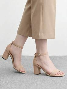 CUCCOO BIZCHIC Women's Fashion Comfortable Round Toe Buckle Ankle Belt Thick Heel Sandals, Multi-Functional Spring And Summer Shoes New, Elegant And Simple, Versatile - Almond color - View 3