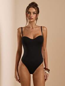 SHEIN BAE Body sin espalda negro para mujer, minimalista básico - Negro - Ver 3