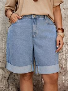 EMERY ROSE Mature Denim Quần short denim dáng rộng, thoải mái, cỡ lớn, thích hợp cho mùa hè. - Màu xanh lam - Xem 7