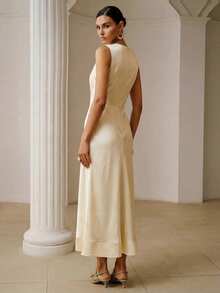 ZEYLAH Asymmetrical Ruched Dress, Spring/Summer Dinner Cream White Elegant - Yellow - View 4