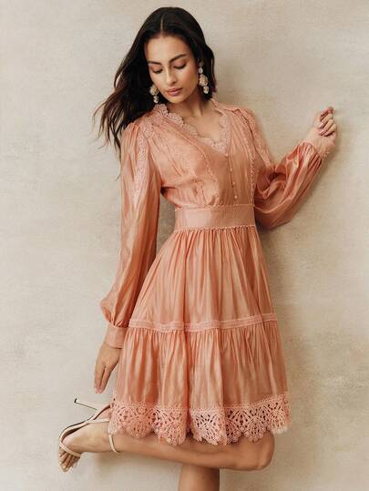 Anewsta Elegante vestido tejido naranja con escote en V para mujeres, adecuado para fiestas