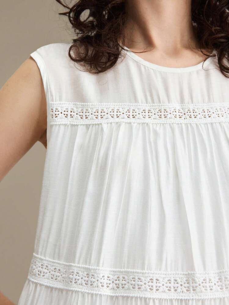 Women's Summmer Minimalist White Lace Patchwork Sleeveless Loose Long Dress All-Season Bohemian Style Vacation Outfits Seaside Women's Clothing, Country Music Concert Style, Western Style Clothing, Nomadic Casual Fashion Boho Dress Ersatile Modern Urban Fashion Business Casual Women's Wear Office Graduación Attire Understated Old-Money Style High-End, Elegant, Old-Fashioned Cruise Attire For Wedding Guests Graduation Season High-End, Elegant, Old-Fashioned Cruise Attire For Wedding Guests
