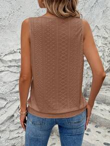EMERY ROSE Camiseta de mujer con cuello de ojo de cerradura bordado - Marrón - Ver 2