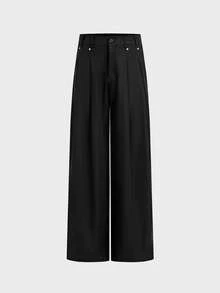 AXEPEAK Men's Solid Color Pleated Wide Leg Loose Casual Pants - Black - View 2