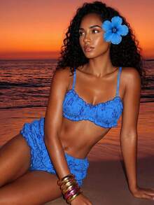 Vaytide Bộ bikini nữ gợi cảm in hoa, xếp ly - Màu xanh lam - Xem 8