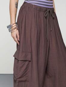 COUREZ Drop Crotch Baggy Balloon Cargo Trousers In Linen/Y2K Summer Outfits For Women Bottoms Party Festival Clothes Spring - Brown - View 6