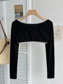 Tseoso Bolero corto sólido sin camiseta interior, con bordado de concha, adecuado para salidas y uso en casa, versátil y combinable - Multicolor - Ver 2