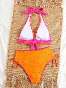 Swim Basics 2件組 女款性感螺紋撞色比基尼泳衣套裝 - 彩色 - 查看 5