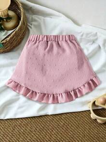 SHEIN Vintaside Kids 女小童柔和淡色粉色素色度假風格短褲帶荷葉邊,基本款和多用途適合夏天 - 藕粉色 - 查看 2