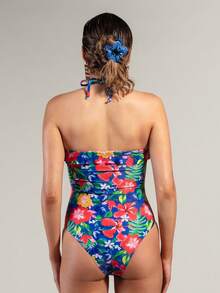 Rouah Traje de baño de una pieza con volantes y estampado floral premium para mujer, perfecto para la playa y el verano, vacaciones, días de piscina, resort, tiempo de vacaciones - Multicolor - Ver 5