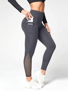Easithlete Easithlete Malla con bolsillo Leggings de yoga con parches - Gris Pedernal - Ver 8