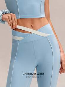 GLOWMODE Quần legging FeatherFit™ Core Confidence 24 inch, mềm mại, co giãn, thấm hút mồ hôi, phối màu tương phản, cạp chéo, thích hợp cho yoga, pilates, tập luyện và mặc hàng ngày. - Blue Day - Xem 3