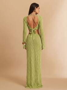 Silquee Women's Summer Beach Golf Holiday Conservative High-Slit Maxi Skirt, Loose-Fitting Tulle Cover-Up With Metallic Buttons, Solid Color Wear Girlisim - Green - View 3