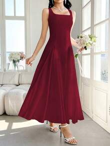 Modelyn Vestido largo de fiesta elegante de unicolor que realza la cintura de la mujer - Burdeos - Ver 4