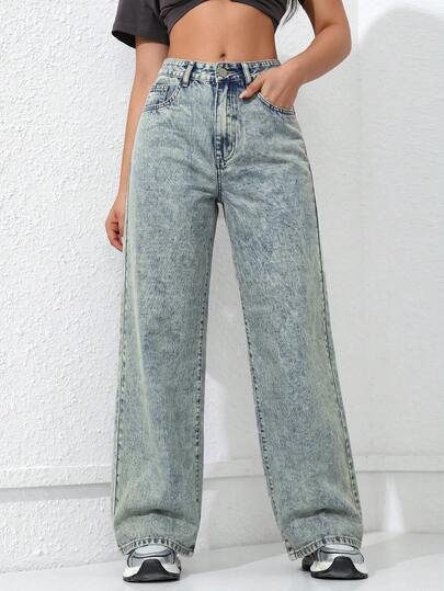 SHEIN ICON Women's Straight Loose Casual Pockets Jeans