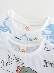 Cozy Pixies 4pcs Baby Boy Cartoon Animal Print Soft Knit Crew Neck Short Sleeve Top And Elastic Waist Shorts Set - Blue - View 3