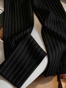 Franclia Women's Striped Casual Versatile Daily Wear Pants - Black - View 4