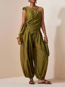 Zivah Bộ đồ đi nghỉ mát biển thường ngày, thanh lịch, hiện đại, phong cách Bohemian, gồm áo hai dây bằng chiffon mỏng và quần ống loe, bộ hai mảnh bằng chiffon, áo và quần màu nâu, bộ đồ nghỉ dưỡng phong cách Bohemian thanh lịch, bộ đồ đi làm hiện đại. - màu nâu - Xem 7