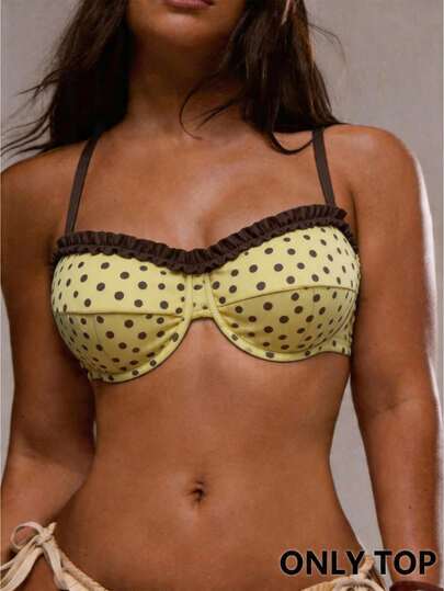 Swim Mod Áo bikini hai mảnh gợi cảm, thanh lịch, phối màu tương phản chấm bi cỡ lớn, kết hợp với áo ngực có viền bèo nhún, thiết kế nâng ngực có gọng, thích hợp cho kỳ nghỉ biển.