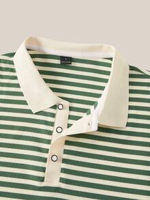 VeloEdit Camisa Polo de Punto a Rayas con Cuello en Contraste para Hombre, Casual Primavera 2026, Manga Corta Multicolor, con Cremallera, Estilo Old Money & Boyfriend Verano - Multicolor - Ver 3
