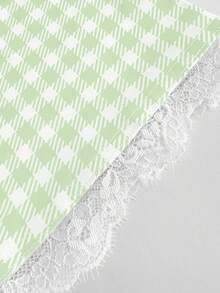 Sunnyshic 大码春夏时尚休闲格子蕾丝边蝴蝶结紧身打底裤 - Limelight Green - 查看 3