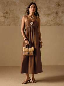 Swim Chiccia Shades Of Brown Dress For Women, Elegant Jamaican Tropical Sexy Boho Holiday Outfit For Spring/Summer Party Vacation Golf Beach - Brown - View 4