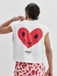 TOKVUE Camiseta de tirantes para hombre con estampado de corazón & letra, vacaciones - Blanco - Ver 1