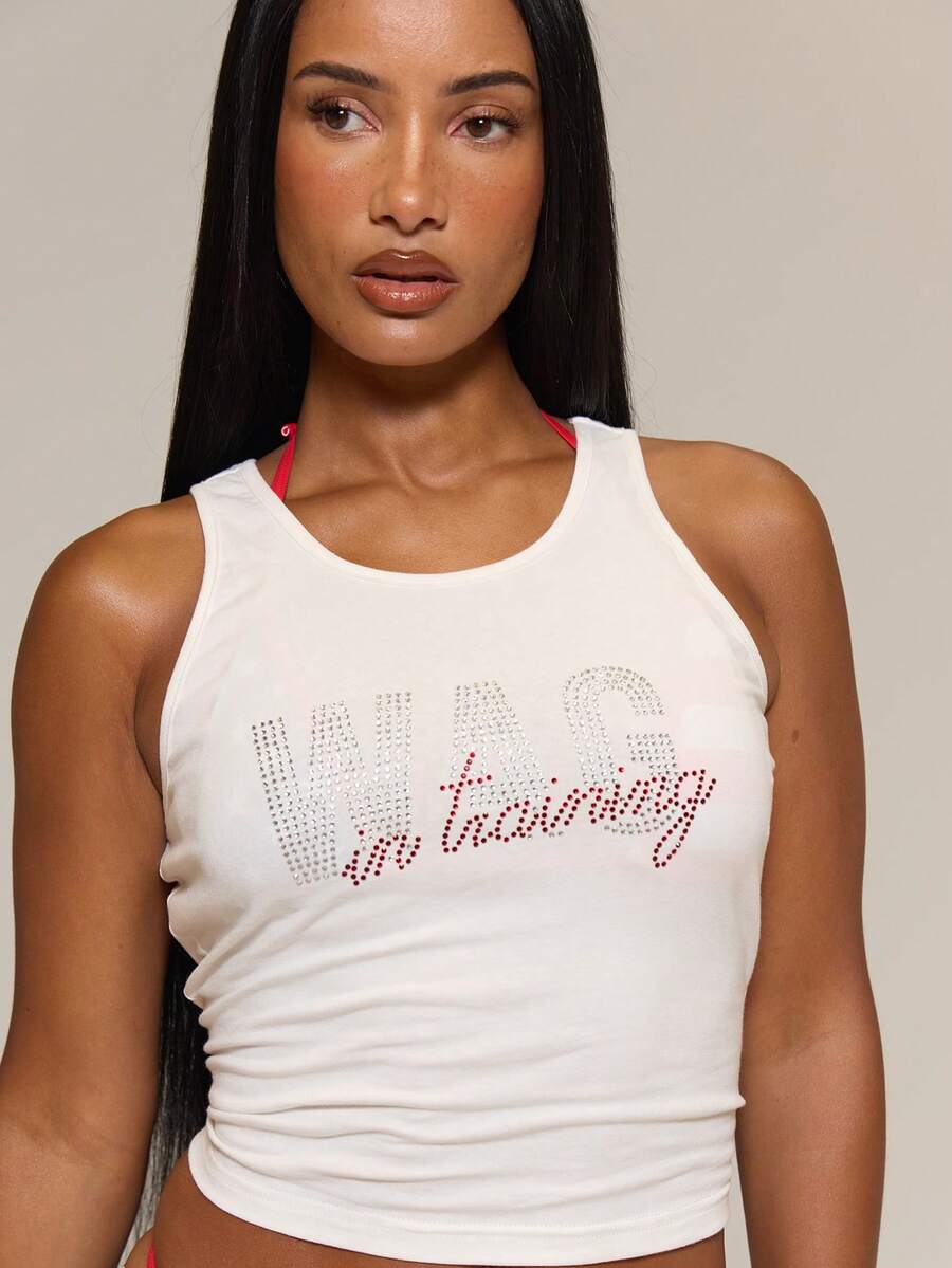 MUSERA Diamonte Wag In Training England Fitted Tank Top Vest Top Spring Summer Festival Football World Cup Cute Sexy Casual Summer Tops Summer Outfits - White - View 1