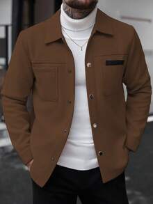 Manfinity Homme Mantel Kasual Pria Lengan Panjang Warna Polos, Cocok untuk Musim Gugur dan Musim Dingin, Warna Cokelat untuk Pria, Mantel Kasual Cokelat - Coklat - View 6