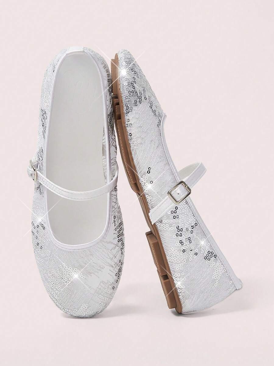 CUCCOO DOLLMOD Damenschuhe, silber-weiß, modischer Rundkappenschuh, feine Stickerei, Mary Jane Ballerinas, süß und niedlich. - Linie weiß - Übersicht 1