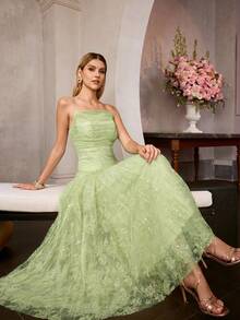 MOTF Soiréza WOMEN'S SPRING LACE BEADED STRAPLESS PARTY COCKTAIL DRESS - Green - View 7