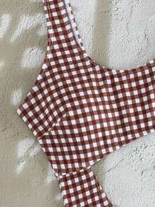 Swim Mod Áo tắm liền thân nữ tính, họa tiết kẻ caro, cổ tròn, khoét eo, dễ thương, ôm sát, thích hợp cho lễ hội âm nhạc bãi biển mùa xuân/hè, dành cho nữ. - Nhiều màu - Xem 6