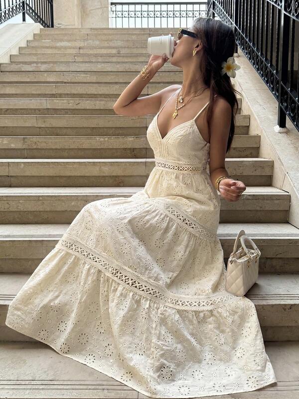 Elyressa Vestido largo de estilo elegante con escote halter y elástico para mujer
