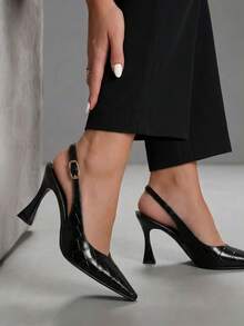 CUCCOO BIZCHIC Women's Shoes Retro Black Embossed Buckle Stiletto Sandals, Daily Versatile Models - Black - View 5