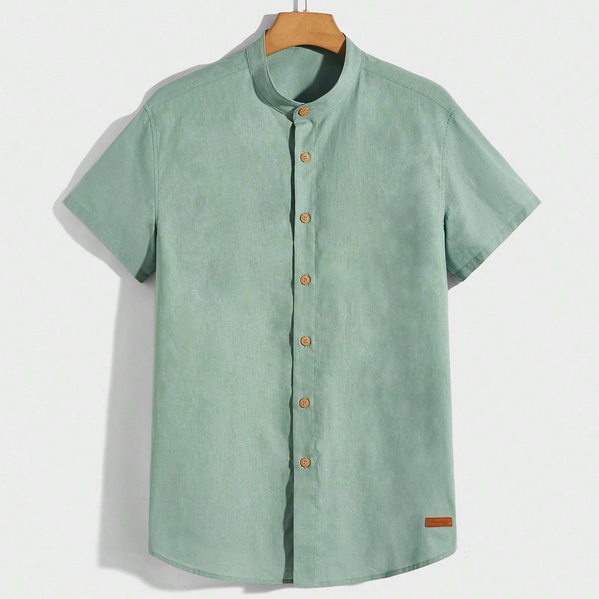 Camisa casual de manga corta con cuello mao y botones delanteros de unicolor para hombres de talla grande, vacaciones, regalos del Día del Padre
