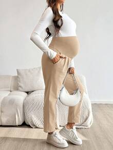SHEIN Quần bầu thời trang, đa năng, chất liệu có họa tiết, cạp chun điều chỉnh được, kiểu dáng thường ngày. - Màu be - Xem 4