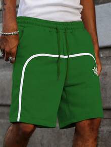 PAVTROS Men's Pentagram Print Drawstring Waist Pocket Shorts, Holiday - Green - View 5
