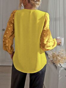 EMERY ROSE Blusa de manga farol con textura para mujer talla grande - Amarillo - Ver 2