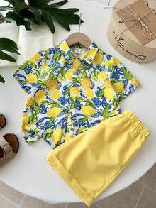 LMoss Kids 2pcs/Set Kaos Lengan Pendek Leher Bulat Minimalis Kasual dan Celana Pendek untuk Anak Laki-Laki, Cocok untuk Musim Panas dan Liburan - MultiWarna - View 3