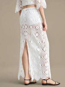 Ontre 2026SS 夏季新款女款蕾絲鏤空裙，白色優雅大方，適合海灘度假、極簡都市風、婚禮賓客派對裙 - 杏色 - 查看 3